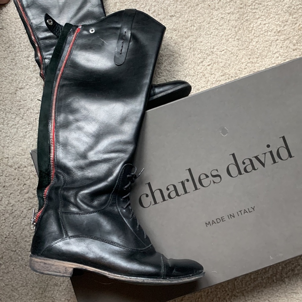 Charles David black riding boots size 9